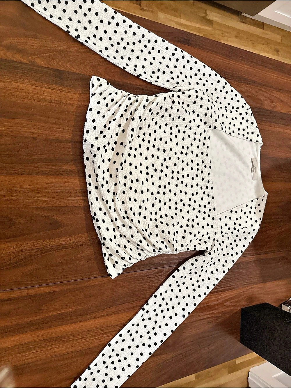 LOFT Polka Dot Long Sleeve Top in White & Black Size Small